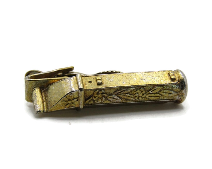 Decorative Cylinder Tie Clip Tie Bar Men's Jewelry Gold Tone