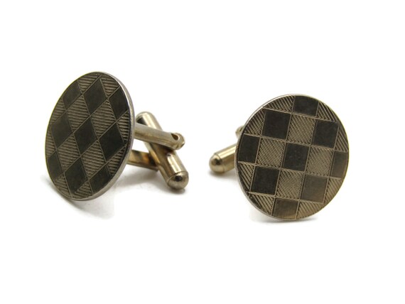 Square Patterned Circle Cuff Links Men's Jewelry … - image 1