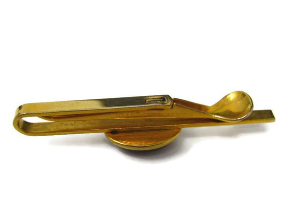 Barre De Cravate Vintage Clip à Glissière Avec Cabochon Rouge - Finition Dorée, Occasion
