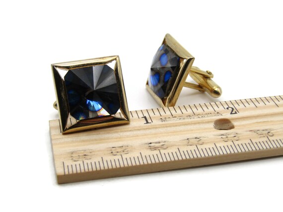 Spotted Blue Rhinestone Inlay Cuff Links Men's Je… - image 4