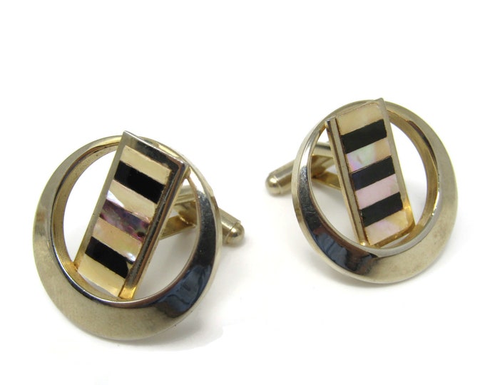 Mother of Pearl Art Segments Men's Cufflinks: Vintage Gold Tone - Stand Out from the Crowd with Class