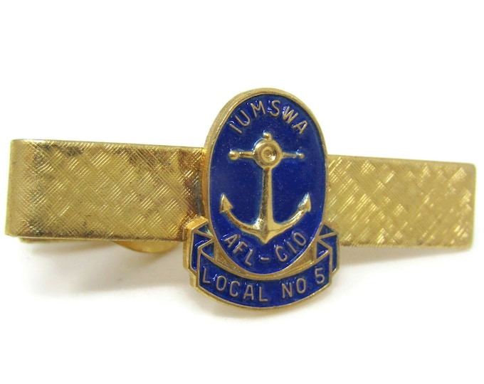 IUMSWA Industrial Union of Marine & Shipbuilding Workers Tie Clip Bar Gold Tone Vintage Men's Jewelry Nice Design