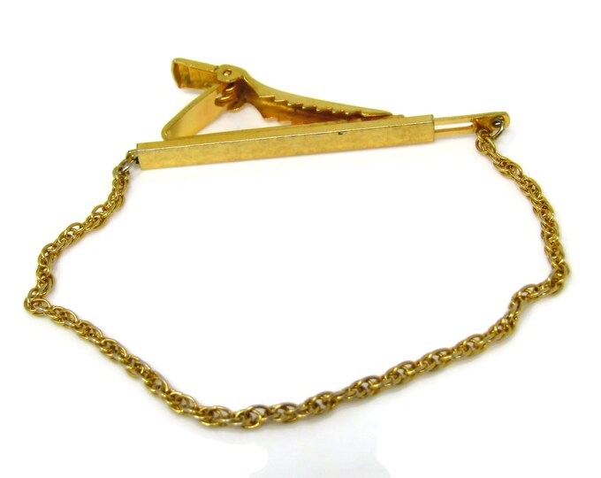 Adjustable Tie Clip Men's Vintage Tie Bar Gold Tone Chain Design