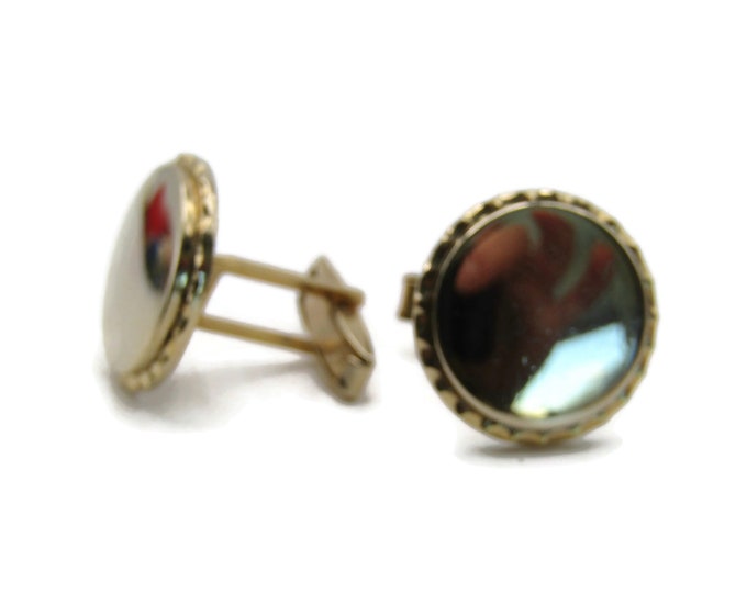 Smooth Finish Decorative Edge Oval Cuff Links Men's Jewelry Gold Tone