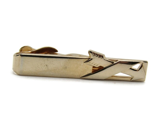 Arrow Edge Gold Tone Tie Bar Modernist Tie Clip Smooth Finish Men's Jewelry