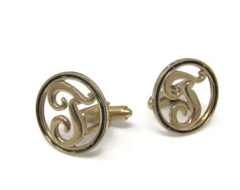 Vintage Cufflinks for Men: Letter T Initial Calligraphy Nice Design