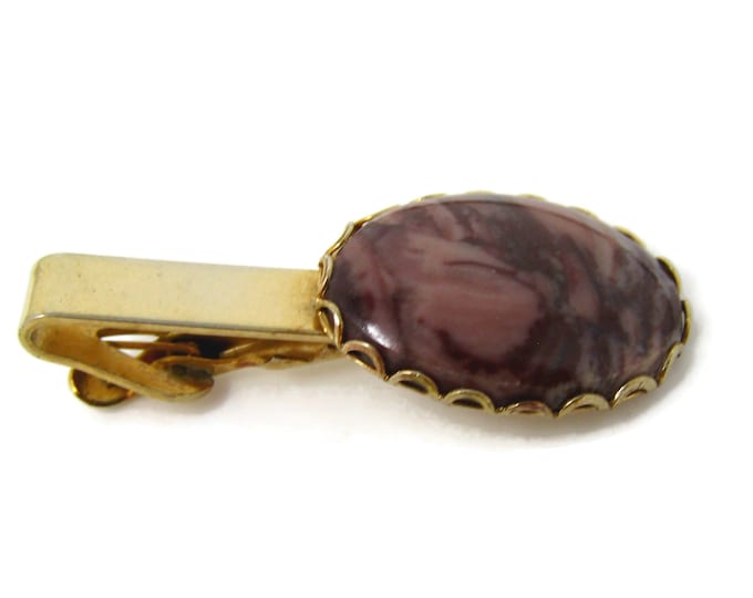 Purple Brown Swirl Accent Tie Clip Men's Vintage Tie Bar Gold Tone Nice Design