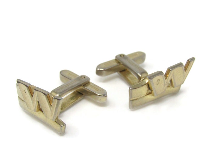 Letter W Initial Cufflinks Gold Tone Vintage Men's Jewelry Beautiful Design