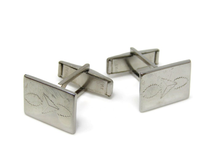 Etched Shapes Cufflinks Silver Tone Vintage Men's Jewelry Beautiful Design