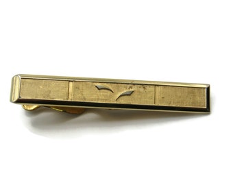 Brushed Finish Etched Design Gold Tone Modernist Industrial Tie Bar Tie Clip Men's Jewelry