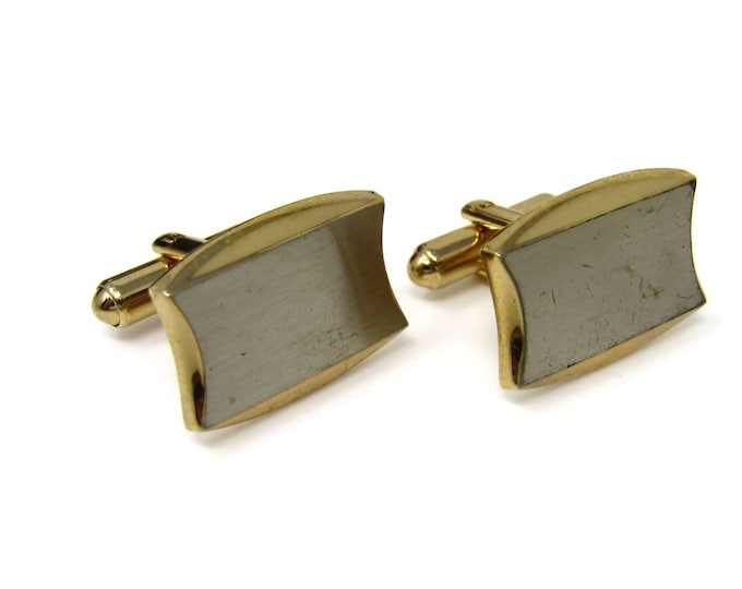 Vintage Cufflinks for Men: Brushed Texture Center Rounded Border Gold Tone