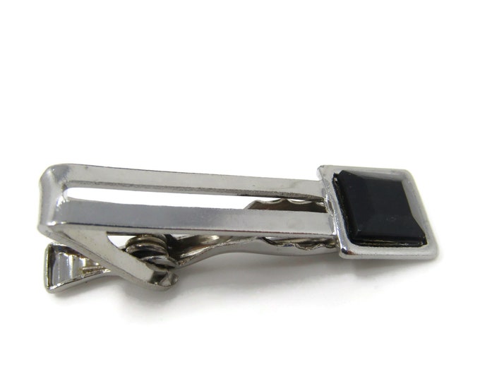 Black Accent Open Body Tie Clip Tie Bar: Vintage Silver Tone - Stand Out from the Crowd with Class