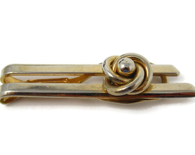 Vintage Tie Bar Clip for Men: Interlocking Ring Nest Design Gold Tone Open Center