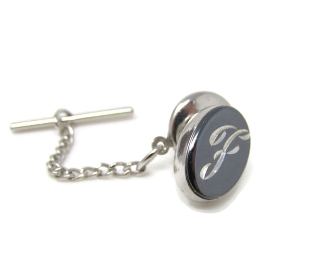 Letter F Initial Tie Tack Pin Silver Tone Vintage Men's Jewelry