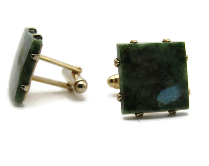 Square Green Stone Cuff Links Men's Jewelry Gold Tone