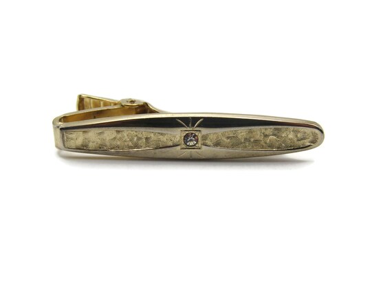 Rhinestone Center Inlay Textured Rounded Edge Tie Clip Tie Bar Men's Jewelry