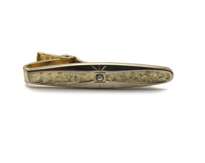 Rhinestone Center Inlay Textured Rounded Edge Tie Clip Tie Bar Men's Jewelry