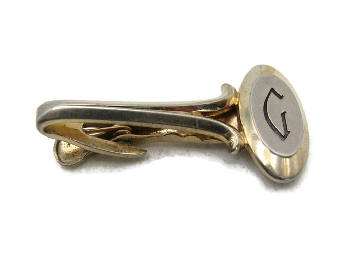 G Letter Initial Monogram Tie Clip Industrial Gold Tone Tie Bar Men's Jewelry