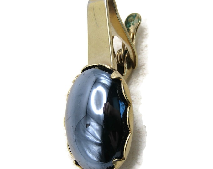 Shiny Black Stone Inlay Tie Clip Tie Bar Men's Jewelry Gold Tone