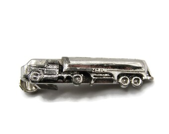 Vintage Silver Tone Truck Tie Clip: Etched Transportation Jewelry