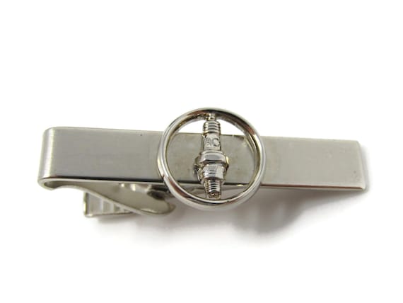 AC Spark Plug Tie Clip Tie Bar: Vintage Silver To… - image 1