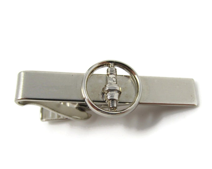 AC Spark Plug Tie Clip Tie Bar: Vintage Silver Tone - Stand Out from the Crowd with Class