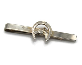 Horse Head Horseshoe Riding Rancher Silver Tone Tie Clip Tie Bar Men's Jewelry