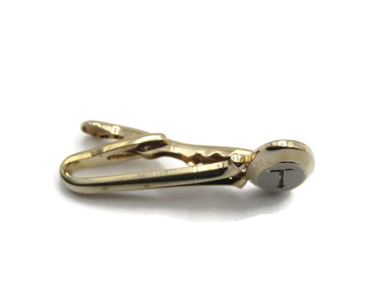 Vintage Gold Tone Tie Clip: Initial T Monogram - image 3