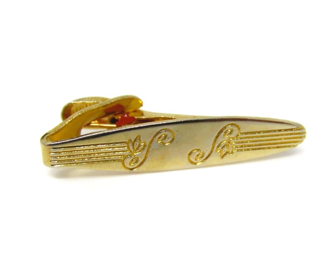 Flowers Tie Clip Men's Vintage Tie Bar Gold Tone