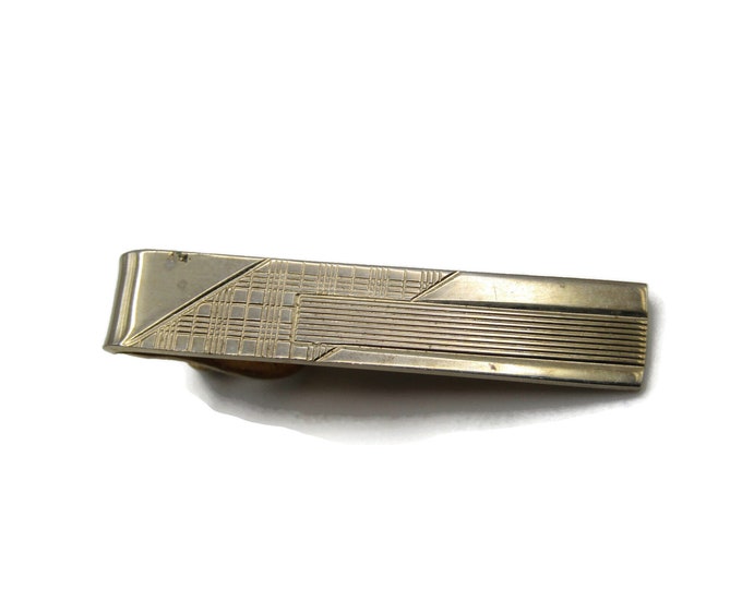 Geometric Patterned Etched Design Modernist Gold Tone Tie Clip Tie Bar Men's Jewelry