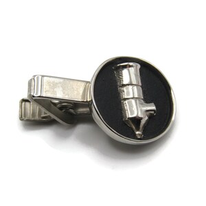 Claude B Schneible Co Silver Tone & Black Inlay Tie Clip Tie Bar Men&#39;s Jewelry