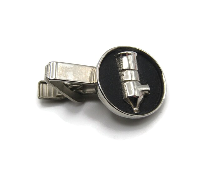 Claude B Schneible Co Silver Tone & Black Inlay Tie Clip Tie Bar Men's Jewelry