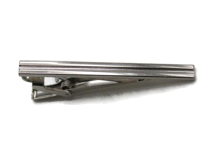 Horizontal Bar Center Tie Clip Modernist Tie Bar Men's Jewelry Silver Tone