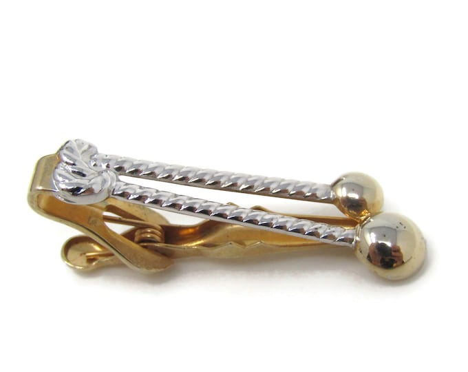 Rope Balls Tie Clip Bar Gold Tone Vintage Men's Jewelry Nice Design