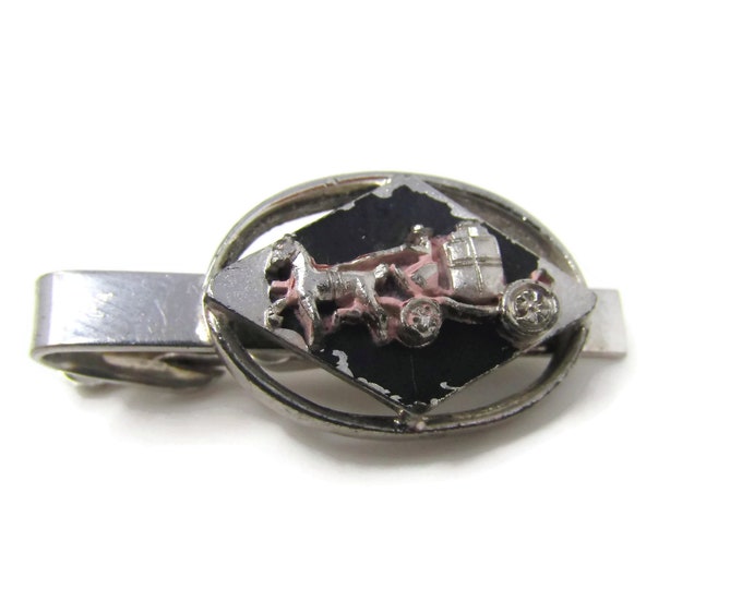 Vintage Tie Bar Clip: Horse Drawn Carriage Firetruck Design