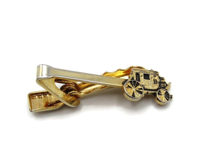 Carriage Car Tie Clip Etched Design Gold Tone Tie Bar Tie Clip Men's Jewelry