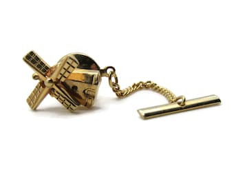 Windmill Tie Pin And Chain Men's Jewelry Gold Tone