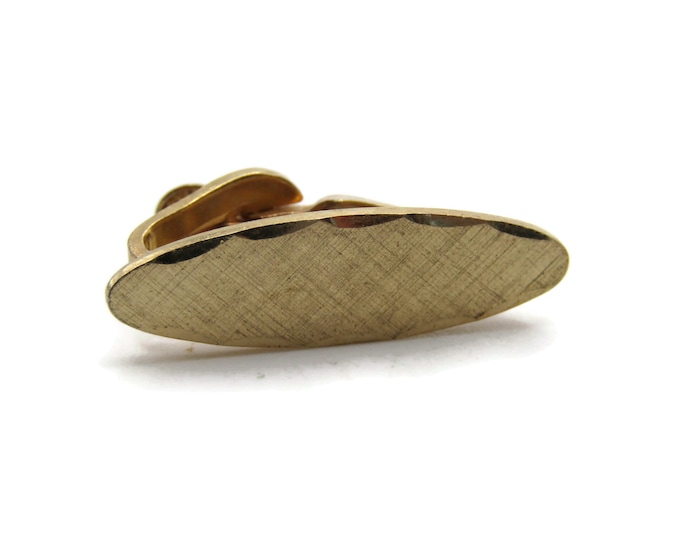 Beveled Oval Brushed Finish Tie Clip Tie Bar Men's Jewelry Gold Tone
