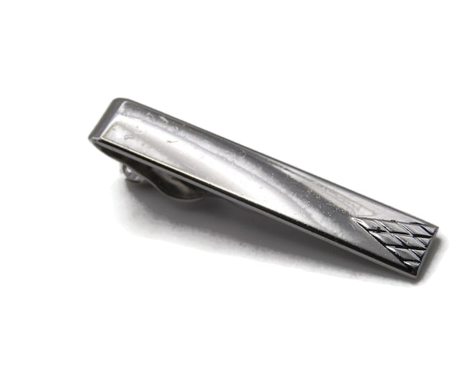 Etched Triangle Patterned Edge Silver Tone Tie Clip Tie Bar Men's Jewelry