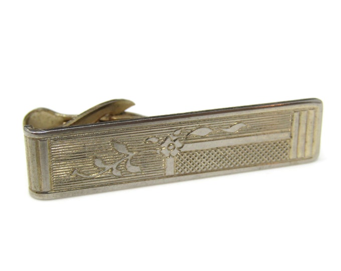 Flower Etch Tie Clip Tie Bar: Vintage Gold Tone - Stand Out from the Crowd with Class