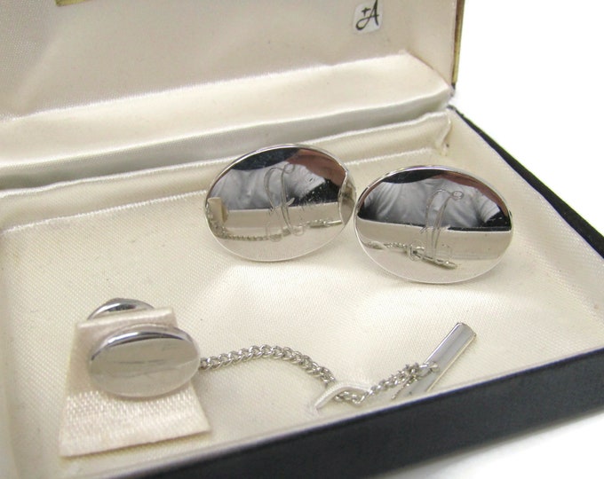 Letter A Initial Men's Jewelry Set Cufflinks Tie Tack Pin: Vintage Silver Tone - Stand Out from the Crowd with Class