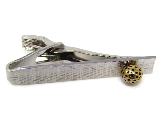 Vintage Tie Clip Tie Bar: Golf Ball Golfer Gift Textured Silver Tone Nice Design