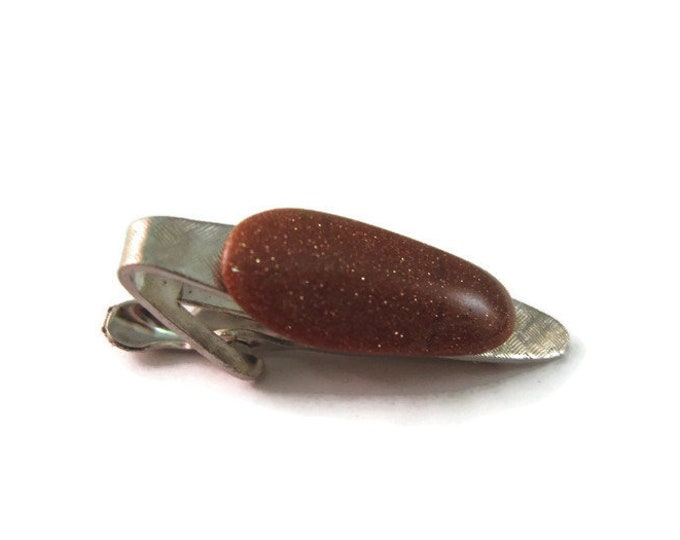 Vintage Men's Tie Bar Clip Jewelry: Sparkle Orange Brown Stone