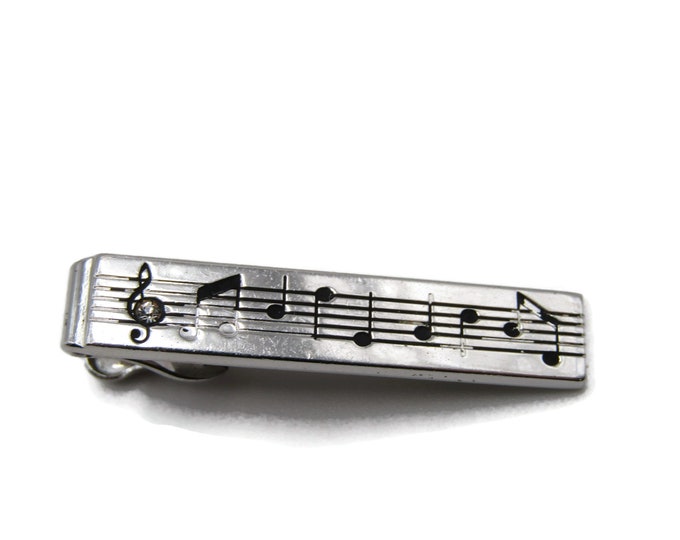 Music Stanza Sheet Music Musicial Horizontal Notes Silver Tone Modernist Tie Clip Tie Bar Men's Jewelry