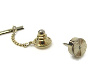Burst Ray Circle Clear Jewel Center Tie Tack Pin Vintage Men's Jewelry Nice Design