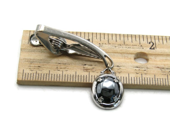 Black Shiny Stone Charm Curved Tie Clip Tie Bar M… - image 4
