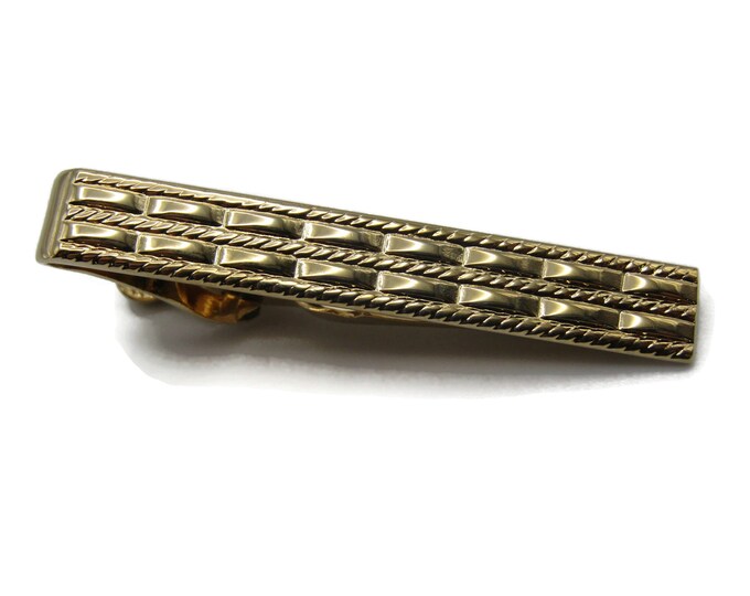 Woven Geometric Pattern Gold Tone Tie Bar Tie Clip Men's Jewelry
