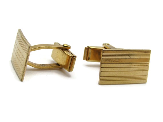 Horizontal Lines Rectangle Cuff Links Men's Jewel… - image 1