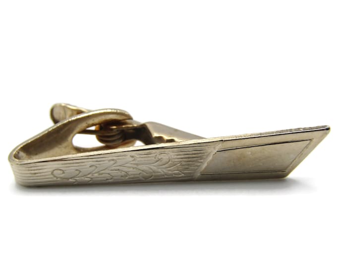 Vine and Geometric Pattern Tie Clip Gold Tone Tie Bar Men's Jewelry