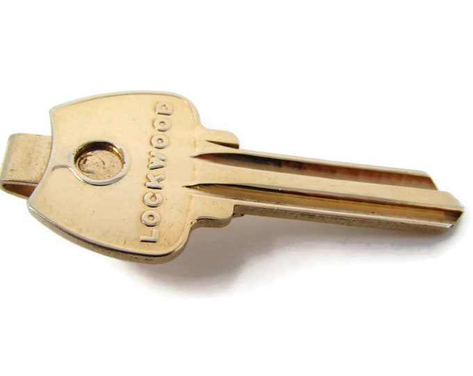 Vintage Tie Clip Tie Bar: Lockwood Howe Key Design Gold Tone